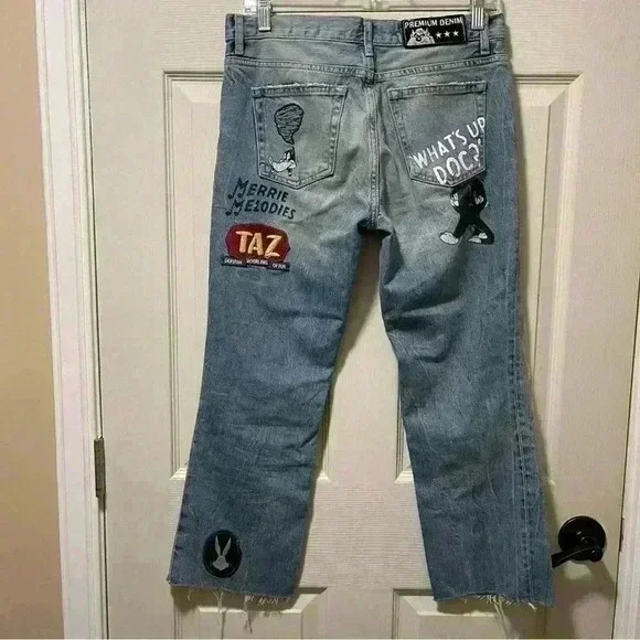 Zara Looney Tunes Distressed Ankle Jeans Sz 2 - Picture 9 of 15